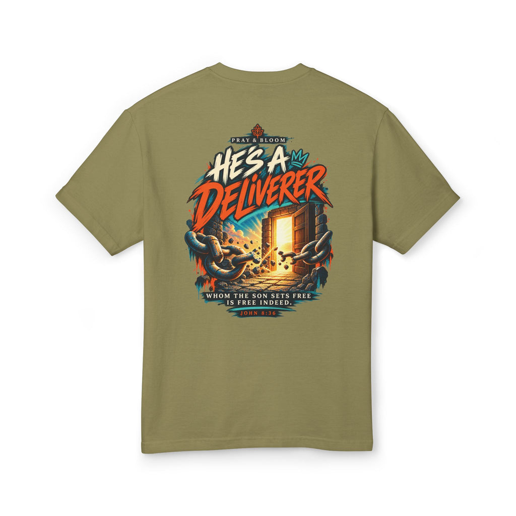 He’s a Deliverer Christian T-Shirt | John 8:36 Broken Chains Faith Tee | Pray & Bloom