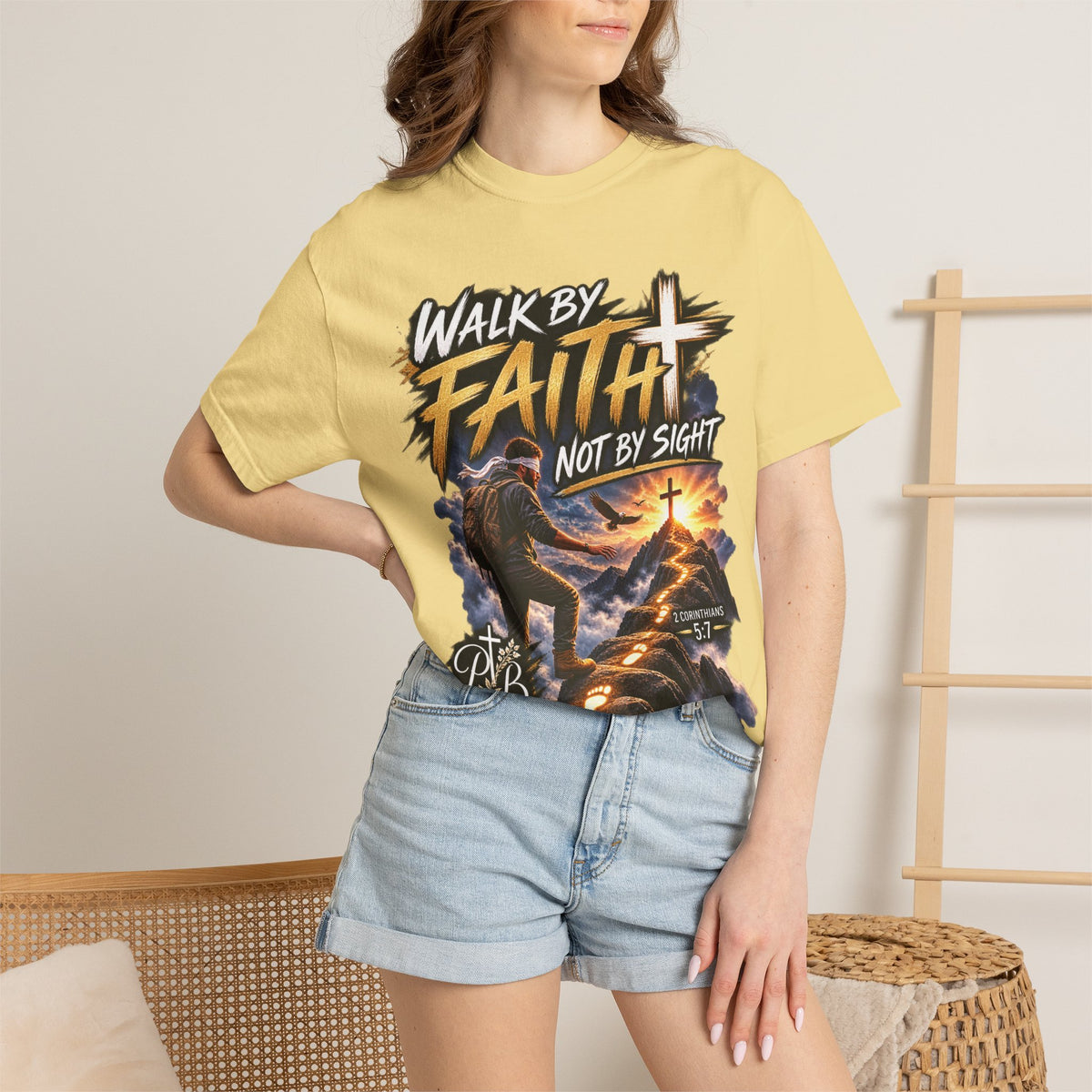 Walk by Faith Not by Sight Christian T-Shirt | 2 Corinthians 5:7 | Pray & Bloom