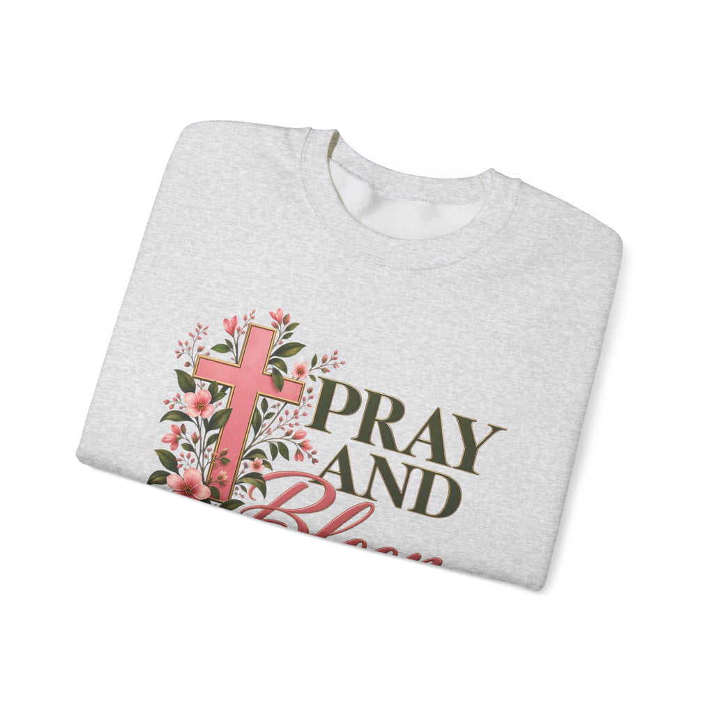 Pray & Bloom Christian Sweatshirt | Floral Cross Faith Crewneck | Growing Faith, Blooming Purpose