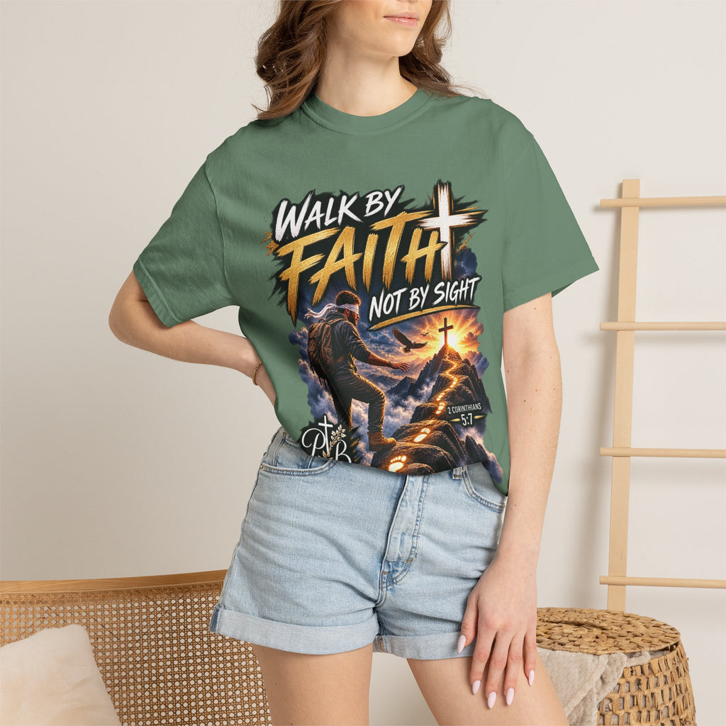Walk by Faith Not by Sight Christian T-Shirt | 2 Corinthians 5:7 | Pray & Bloom