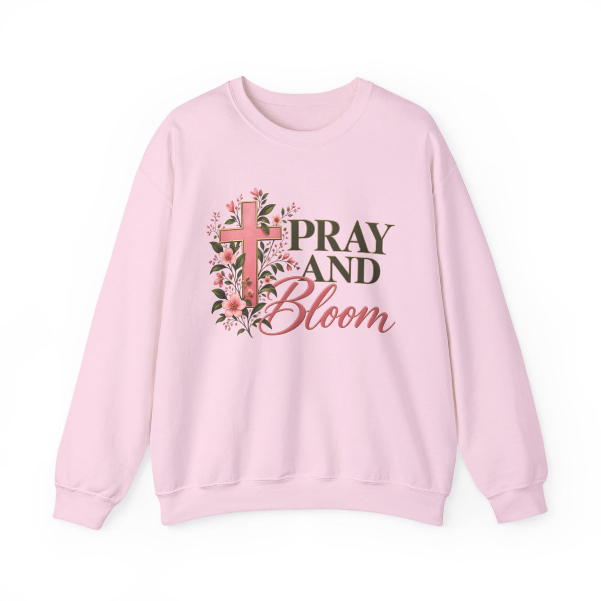 Pray & Bloom Christian Sweatshirt | Floral Cross Faith Crewneck | Growing Faith, Blooming Purpose