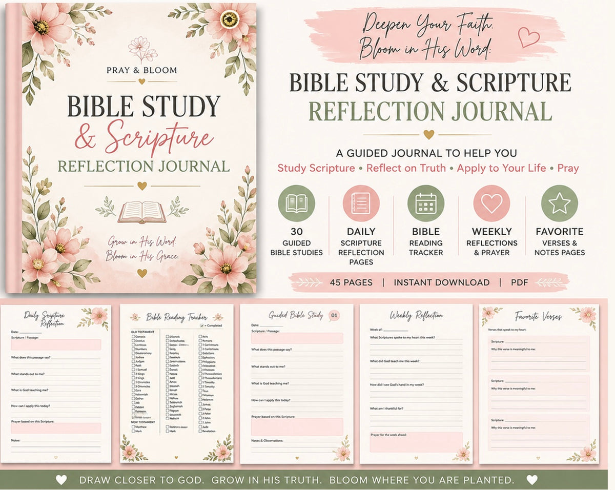 Bible Study & Scripture Reflection Journal | Christian Bible Study PDF | Pray & Bloom